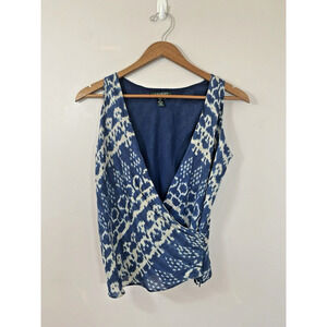 Lauren Ralph Lauren Wrap Top‎ Womens Blue Linen Silk Sleeveless Blouse Size 6